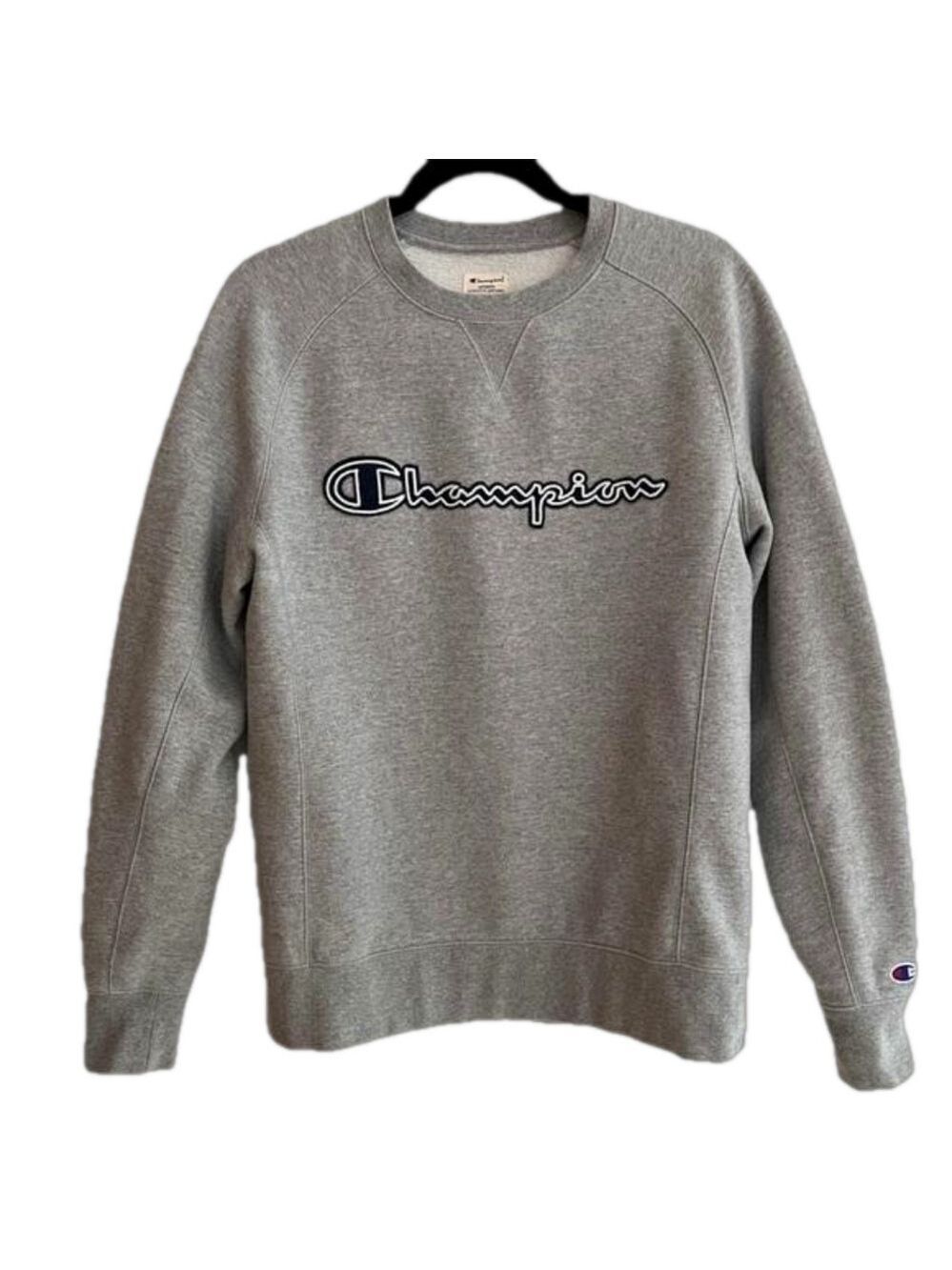 CHAMPION Big Logo Spell Out Grey Fleece Sweatshirt Athleisure Casual Unisex